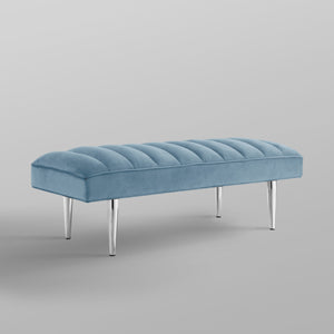 Homeroots 53" Blue And Silver Upholstered Velvet Bench Blue,Chrome Metal 490945