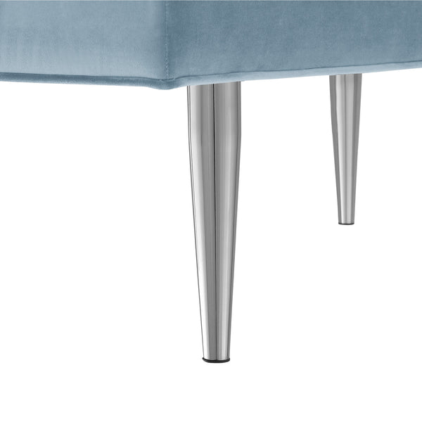Homeroots 53" Blue And Silver Upholstered Velvet Bench Blue,Chrome Metal 490945