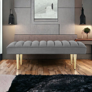 Homeroots 53" Light Gray And Gold Upholstered Velvet Bench Light Grey,Gold Metal 490946