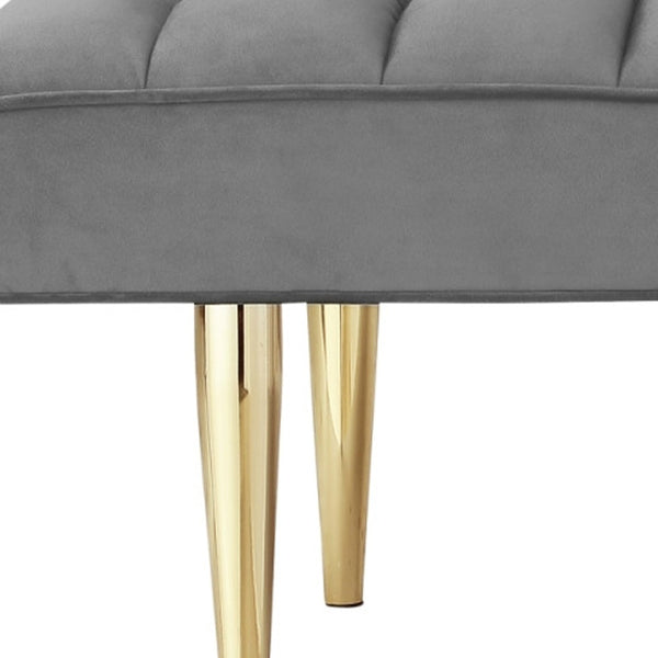Homeroots 53" Light Gray And Gold Upholstered Velvet Bench Light Grey,Gold Metal 490946