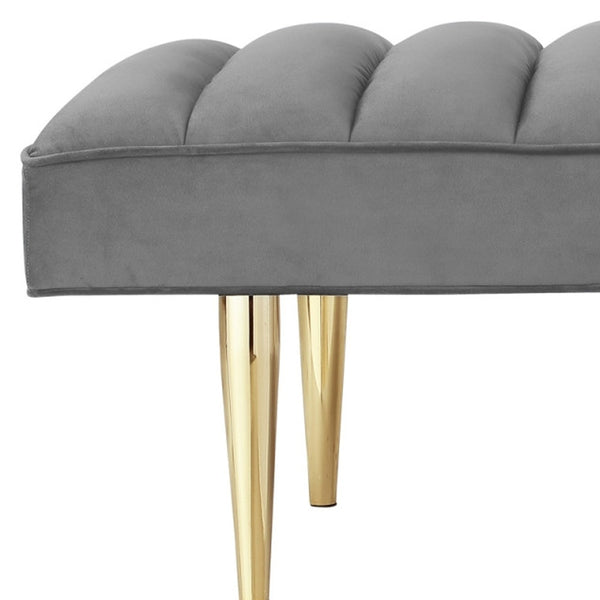 Homeroots 53" Light Gray And Gold Upholstered Velvet Bench Light Grey,Gold Metal 490946