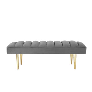 Homeroots 53" Light Gray And Gold Upholstered Velvet Bench Light Grey,Gold Metal 490946