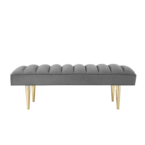 Homeroots 53" Light Gray And Gold Upholstered Velvet Bench Light Grey,Gold Metal 490946