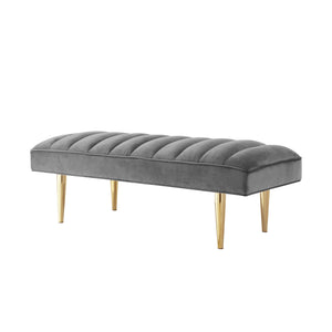 Homeroots 53" Light Gray And Gold Upholstered Velvet Bench Light Grey,Gold Metal 490946