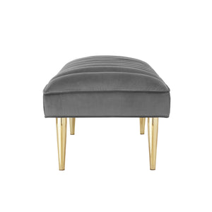 Homeroots 53" Light Gray And Gold Upholstered Velvet Bench Light Grey,Gold Metal 490946
