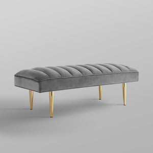 Homeroots 53" Light Gray And Gold Upholstered Velvet Bench Light Grey,Gold Metal 490946