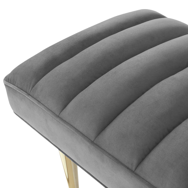 Homeroots 53" Light Gray And Gold Upholstered Velvet Bench Light Grey,Gold Metal 490946