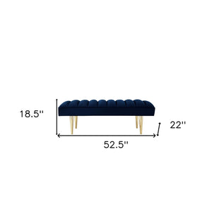 Homeroots 53" Navy Blue And Gold Tufted Velvet Upholstered Bench Navy,Gold Metal 490947