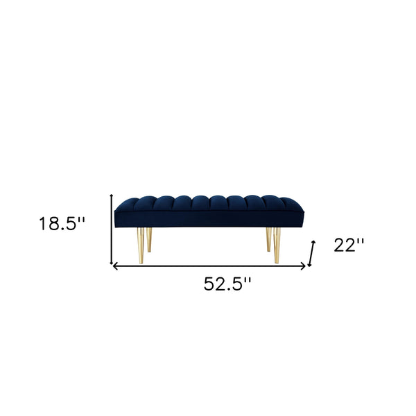 Homeroots 53" Navy Blue And Gold Tufted Velvet Upholstered Bench Navy,Gold Metal 490947