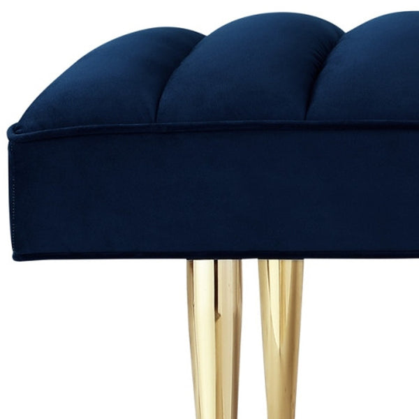Homeroots 53" Navy Blue And Gold Tufted Velvet Upholstered Bench Navy,Gold Metal 490947