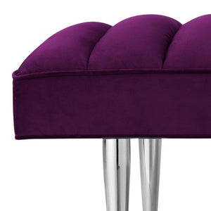 Homeroots 53" Purple And Silver Upholstered Velvet Bench Purple,Chrome Metal 490948