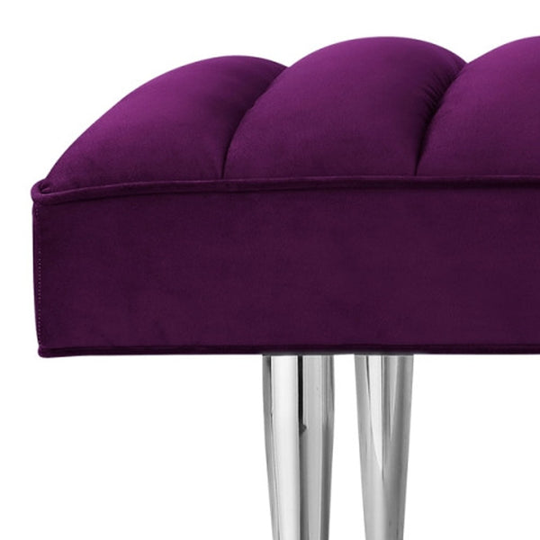 Homeroots 53" Purple And Silver Upholstered Velvet Bench Purple,Chrome Metal 490948