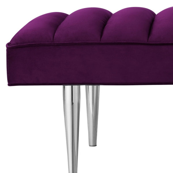Homeroots 53" Purple And Silver Upholstered Velvet Bench Purple,Chrome Metal 490948
