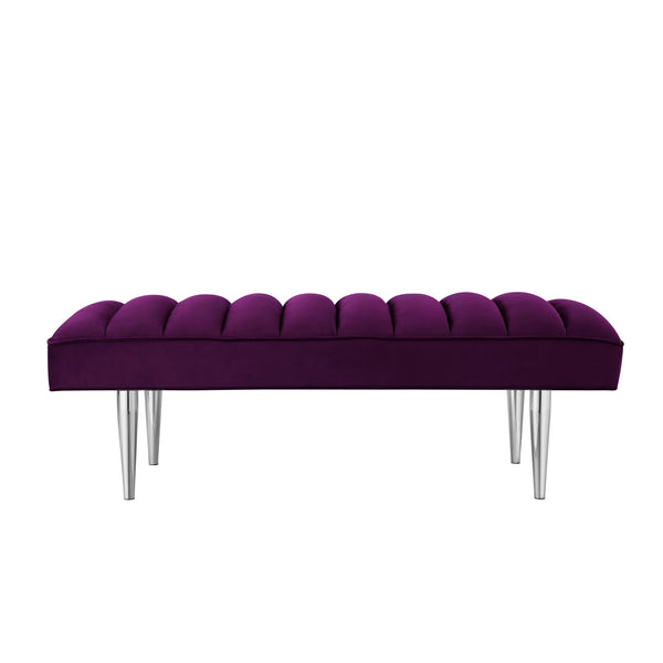 Homeroots 53" Purple And Silver Upholstered Velvet Bench Purple,Chrome Metal 490948