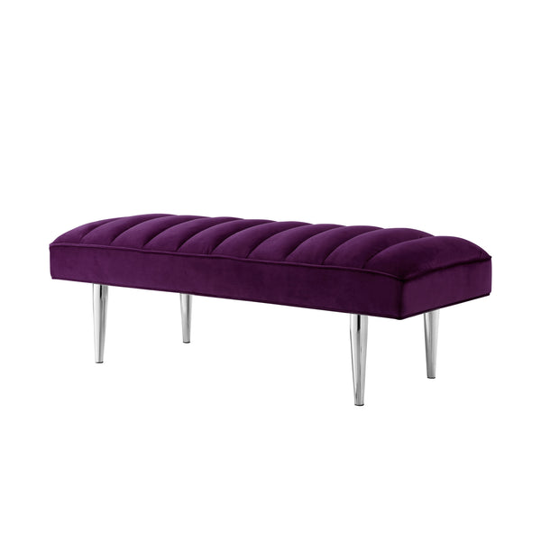 Homeroots 53" Purple And Silver Upholstered Velvet Bench Purple,Chrome Metal 490948