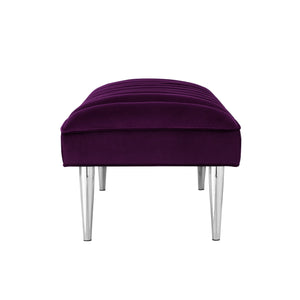 Homeroots 53" Purple And Silver Upholstered Velvet Bench Purple,Chrome Metal 490948
