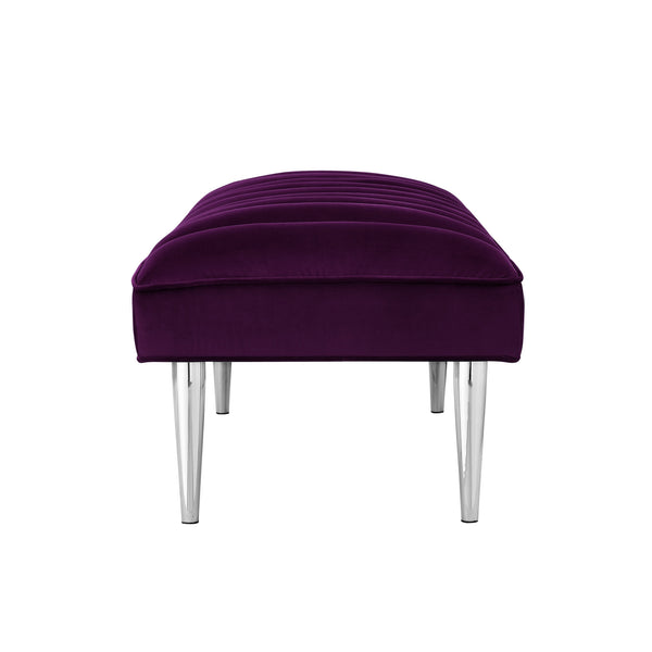 Homeroots 53" Purple And Silver Upholstered Velvet Bench Purple,Chrome Metal 490948