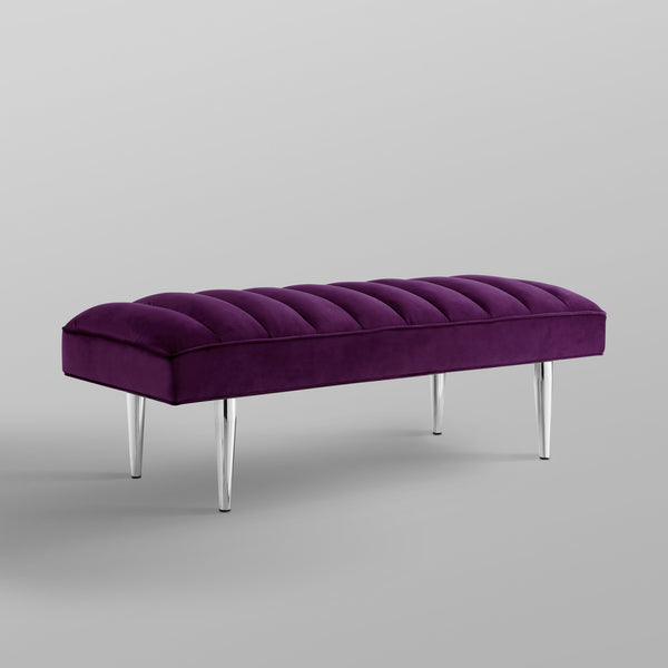 Homeroots 53" Purple And Silver Upholstered Velvet Bench Purple,Chrome Metal 490948