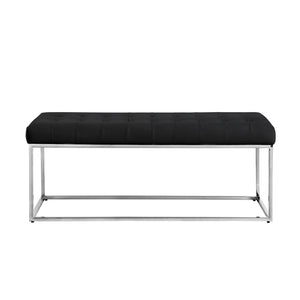 Homeroots 48" Black And Silver Upholstered Faux Leather Bench Black,Chrome Metal 490949