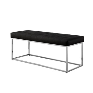 Homeroots 48" Black And Silver Upholstered Faux Leather Bench Black,Chrome Metal 490949