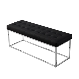 Homeroots 48" Black And Silver Upholstered Faux Leather Bench Black,Chrome Metal 490949