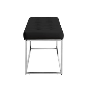 Homeroots 48" Black And Silver Upholstered Faux Leather Bench Black,Chrome Metal 490949