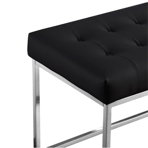Homeroots 48" Black And Silver Upholstered Faux Leather Bench Black,Chrome Metal 490949