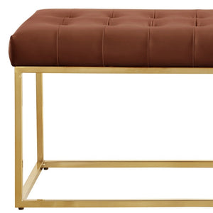 Homeroots 48" Camel And Gold Upholstered Faux Leather Bench Camel Brown,Gold Metal 490950