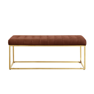 Homeroots 48" Camel And Gold Upholstered Faux Leather Bench Camel Brown,Gold Metal 490950
