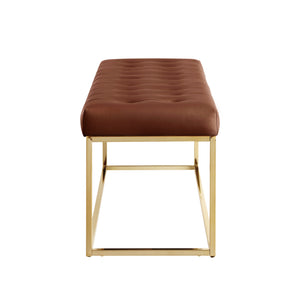 Homeroots 48" Camel And Gold Upholstered Faux Leather Bench Camel Brown,Gold Metal 490950