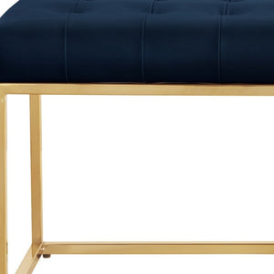 Homeroots 48" Navy Blue And Gold Upholstered Faux Leather Bench Navy,Gold Metal 490952