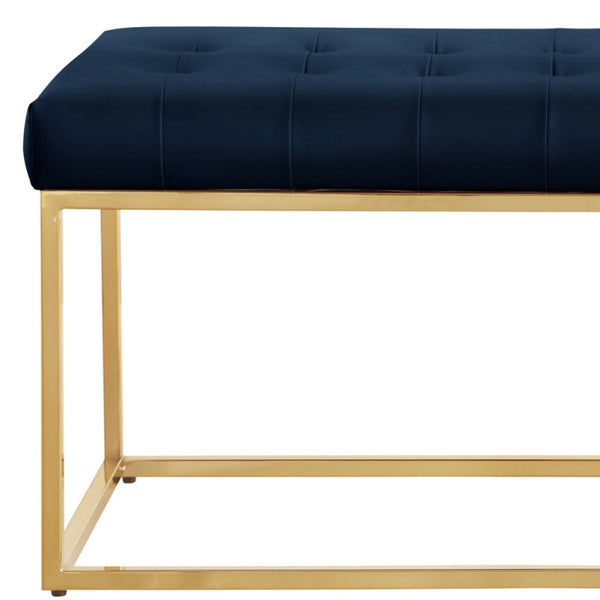 Homeroots 48" Navy Blue And Gold Upholstered Faux Leather Bench Navy,Gold Metal 490952