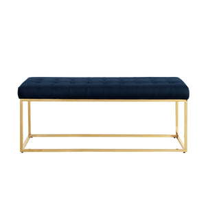 Homeroots 48" Navy Blue And Gold Upholstered Faux Leather Bench Navy,Gold Metal 490952