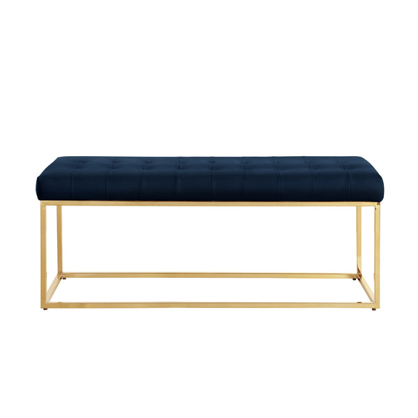 Homeroots 48" Navy Blue And Gold Upholstered Faux Leather Bench Navy,Gold Metal 490952