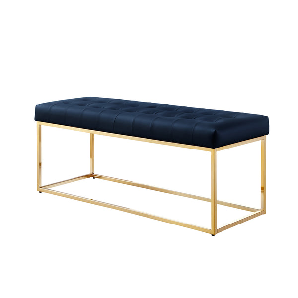 Homeroots 48" Navy Blue And Gold Upholstered Faux Leather Bench Navy,Gold Metal 490952