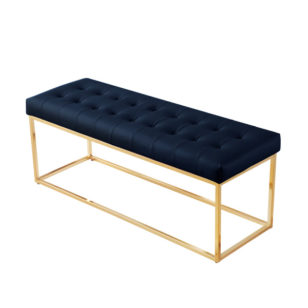 Homeroots 48" Navy Blue And Gold Upholstered Faux Leather Bench Navy,Gold Metal 490952