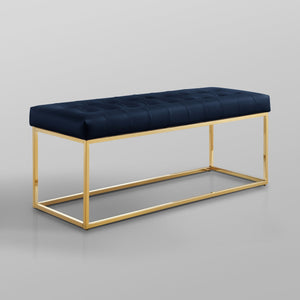 Homeroots 48" Navy Blue And Gold Upholstered Faux Leather Bench Navy,Gold Metal 490952