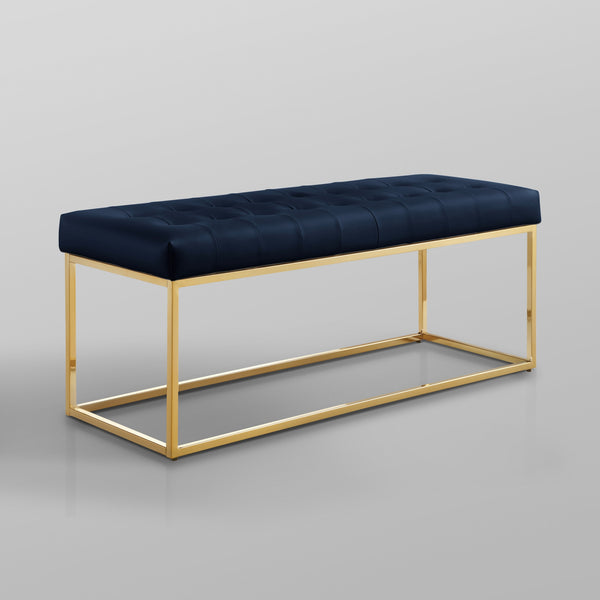 Homeroots 48" Navy Blue And Gold Upholstered Faux Leather Bench Navy,Gold Metal 490952