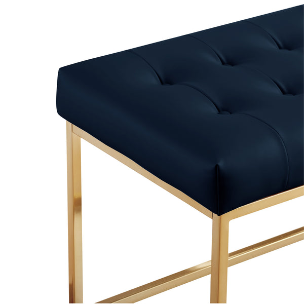 Homeroots 48" Navy Blue And Gold Upholstered Faux Leather Bench Navy,Gold Metal 490952