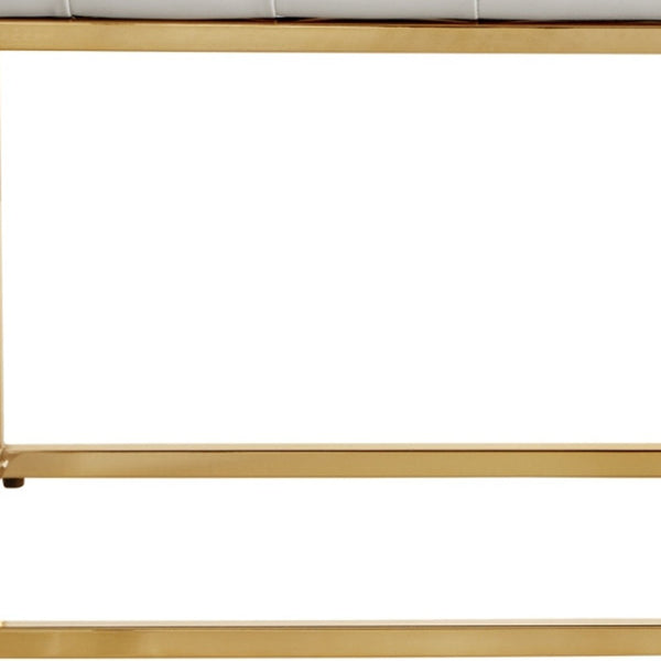 Homeroots 48" White And Gold Upholstered Faux Leather Bench White,Gold Metal 490953