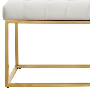 Homeroots 48" White And Gold Upholstered Faux Leather Bench White,Gold Metal 490953