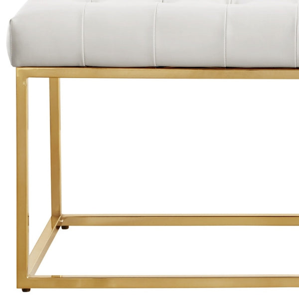 Homeroots 48" White And Gold Upholstered Faux Leather Bench White,Gold Metal 490953