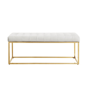 Homeroots 48" White And Gold Upholstered Faux Leather Bench White,Gold Metal 490953