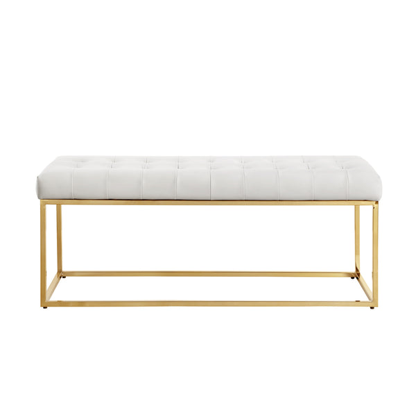 Homeroots 48" White And Gold Upholstered Faux Leather Bench White,Gold Metal 490953