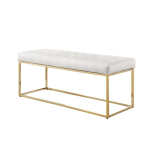 Homeroots 48" White And Gold Upholstered Faux Leather Bench White,Gold Metal 490953