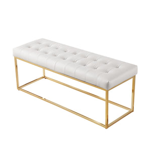 Homeroots 48" White And Gold Upholstered Faux Leather Bench White,Gold Metal 490953