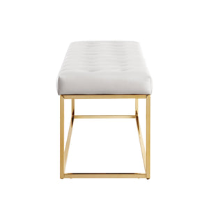 Homeroots 48" White And Gold Upholstered Faux Leather Bench White,Gold Metal 490953