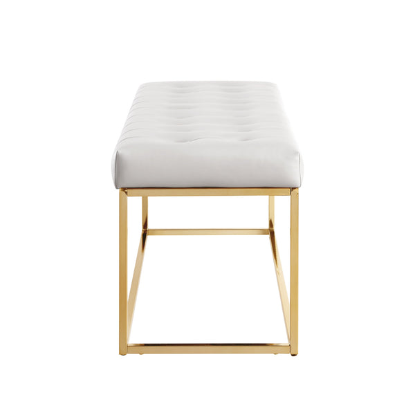 Homeroots 48" White And Gold Upholstered Faux Leather Bench White,Gold Metal 490953