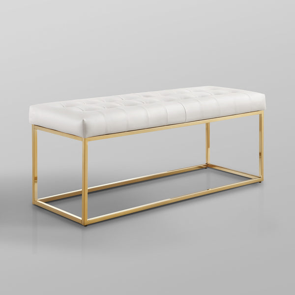 Homeroots 48" White And Gold Upholstered Faux Leather Bench White,Gold Metal 490953