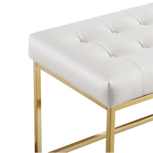 Homeroots 48" White And Gold Upholstered Faux Leather Bench White,Gold Metal 490953